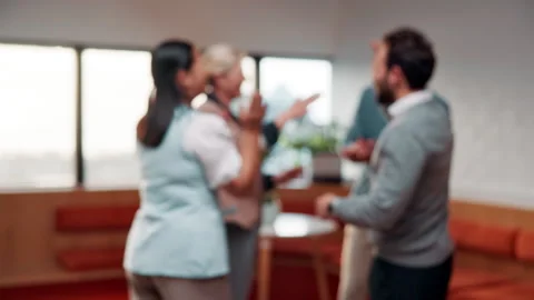 Blur, unity and team with hands together in office for pre pitch motivation Stock Footage 336221666