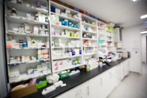 Blur View Of Medicine On A Shelf