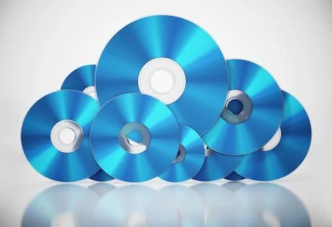 Bluray discs arranged as a cloud symbol. Data storage concept. 3D illustratio イラスト素材