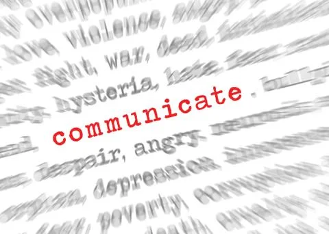 Blured text zoom effect with focus on communicate Stock Photos