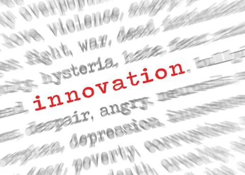 Blured text zoom effect with focus on innovation Stock Photos