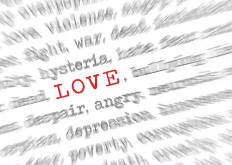 Blured text zoom effect with focus on Love Stock Photos