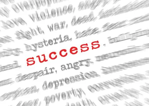 Blured text zoom effect with focus on success Stock Photos