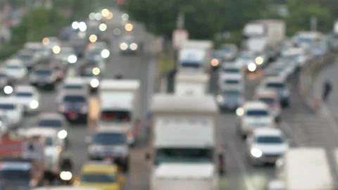 Blured traffic jam rush hour on highway of the evening city. Stock Footage 146002608