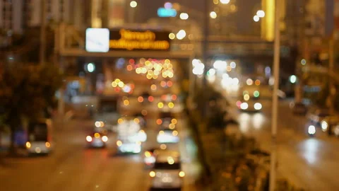 Blured traffic rush hour on highway of the night city. Stock Footage 144415324