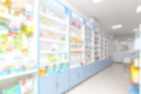 Blurred abstract background with store, pharmacy, minimarket Foto stock