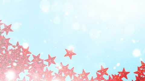 Blurred abstract winter blue background with red stars Stock Photos