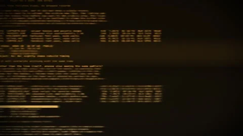 Blurred amber computer code moving across dark screen, retro terminal data Stock Footage 347366566