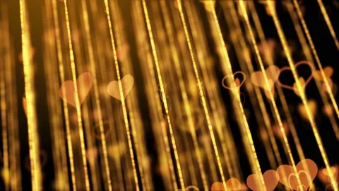 Blurred animated background with rotating golden hearts and lines Stock Footage 231108120