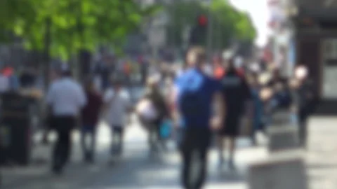 Blurred Anonymous Crowd of People Walking in British City Stock Footage 119144190
