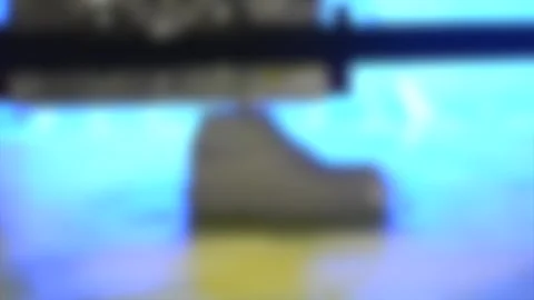 Blurred background. 3D printer prints white plastic model in the form Video stock 137669524
