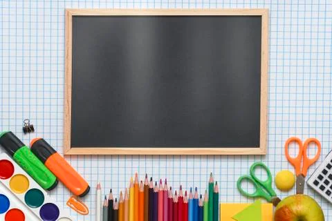 Blurred background of Back To School. Top View Flat Lay, Stock Photos