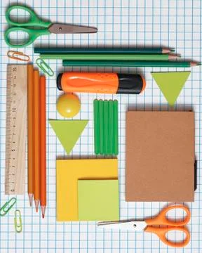 Blurred background of Back To School. Top View Flat Lay, Stock Photos