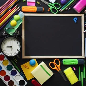 Blurred background of Back To School. Top View Flat Lay, Stock Photos