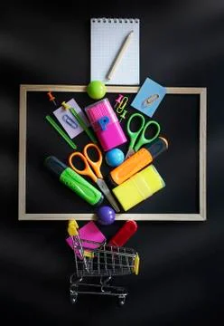 Blurred background of Back To School. Top View Flat Lay, Foto stock