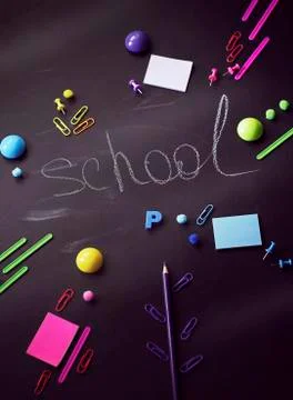 Blurred background of Back To School. Top View Flat Lay, Stock Photos