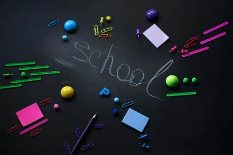Blurred background of Back To School. Top View Flat Lay, Stock Photos