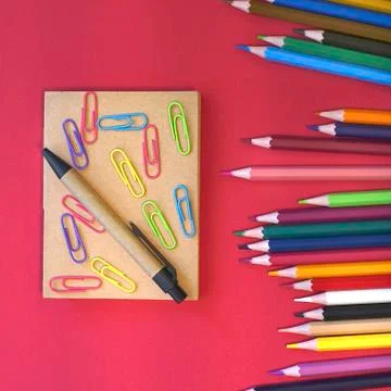 Blurred background of Back To School. Top View Flat Lay, Stock Photos