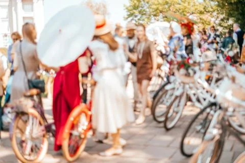 Blurred background of bicycles Stock Photos