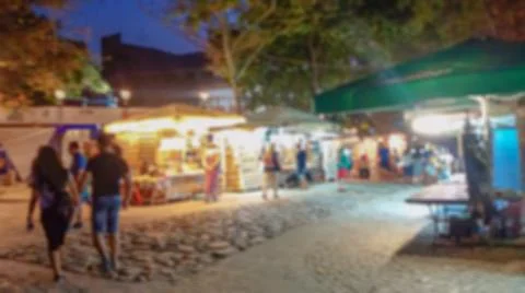 Blurred background with bokeh elements in a creative plot on the theme of vac Stock Photos