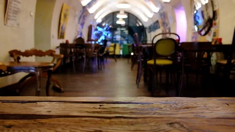 Blurred background of cafe restaurant, dining room or coffee shop with bokeh  Stock Footage 123407903