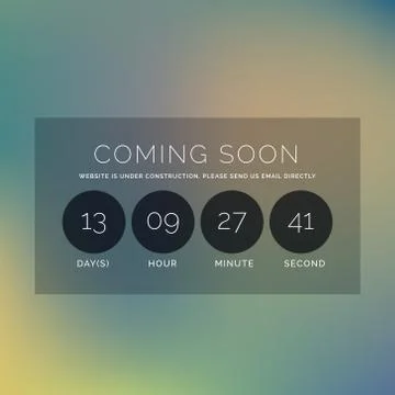 Blurred background with coming soon text and countdown timer Stock Illustration