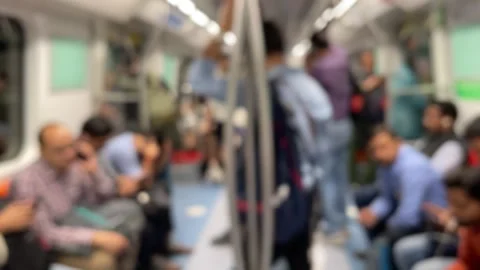 Blurred Background of Crowded Metro Interior in Delhi NCR Stock Footage 333594154