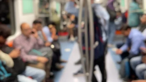 Blurred Background of Crowded Metro Interior in Delhi NCR Stock Footage 333594159