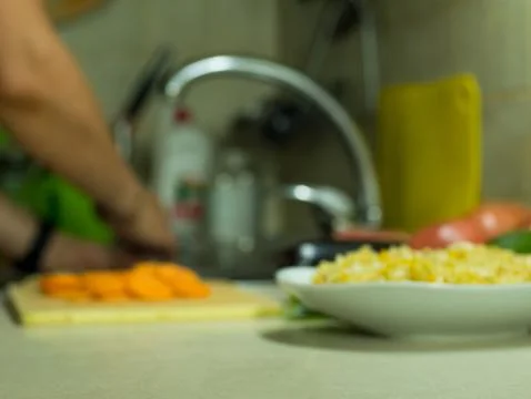Blurred background, defocused kitchen Stock Photos