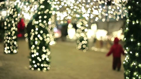 Blurred background defocused lights with crowd of people at the fair Stock Footage 106725772