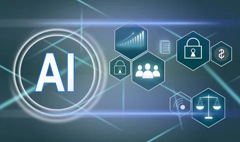 On blurred background digital artificial intelligence icon hologram 3D rendering 스톡 일러스트
