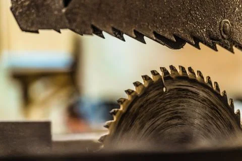 Blurred background with disc electric circular saw close-up Stock Photos