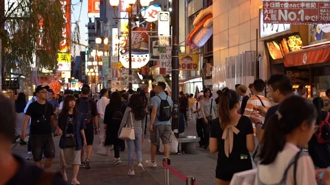 Blurred background of Dotonbori Area Shopping Street. slow motion Stock Footage 125164295