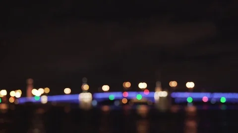 Blurred background of dvorcoviy bridge in Saint Petersburg at night grainy shot Stock Footage