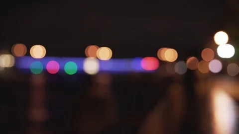Blurred background of embankment in Saint Petersburg at night grainy shot Stock Footage
