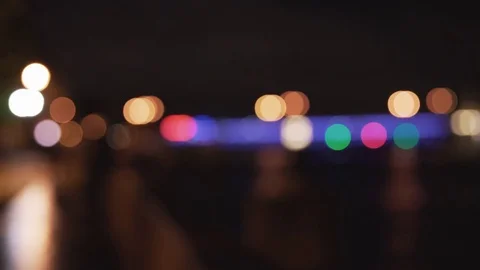 Blurred background of embankment in Saint Petersburg at night grainy shot Stock Footage