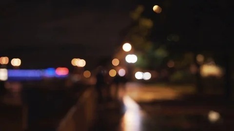 Blurred background of embankment in Saint Petersburg at night grainy shot Stock Footage