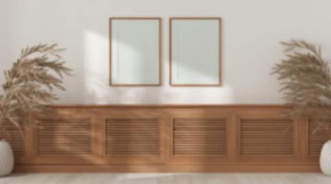 Blurred background, empty room interior design, wooden table top, panel with  스톡 일러스트