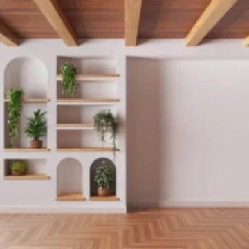 Blurred background, empty room interior design with copy-space. Wooden ceil.. Stock Illustration