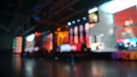 Blurred background of an esports event. Main stage, lightning, illumination, big Stock Footage 123582882