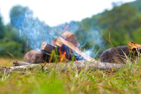 Blurred background of the fire in nature. the fire that burns in the nature.  Stock Photos