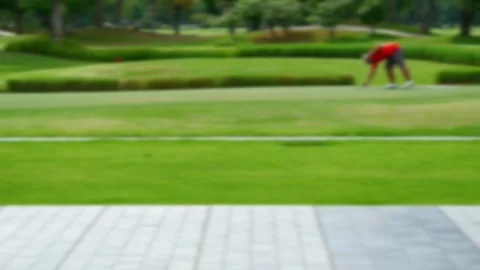 Blurred background green golf field with recreation sport training course. Blurr Видео 265050280