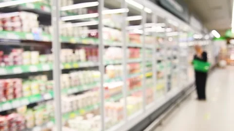 Blurred background of grocery store and people in the supermarket Stock Footage 204154381