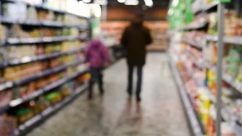 Blurred background of grocery store and people in the supermarket 動画素材 220444752