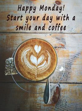 Blurred background image of a cup of coffee with text Stock Photos