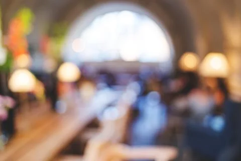 Blurred background with interior of cafeteria. Stock Photos