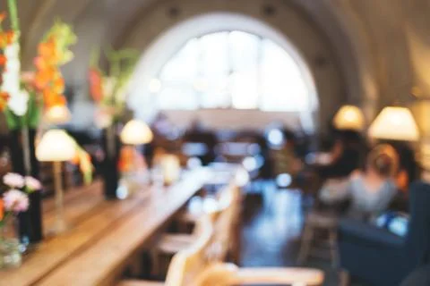Blurred background with interior of cafeteria. Stock Photos