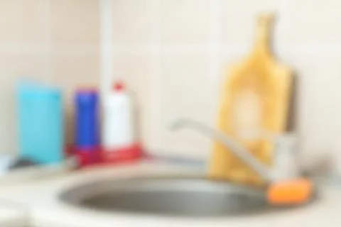 Blurred background of kitchen items Stock Photos