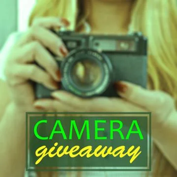 Blurred background lady with camera with web elements Stock Photos