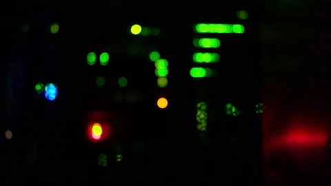 Blurred background of LED lights of server telecommunications equipment, abstrac Stock Footage 170009494